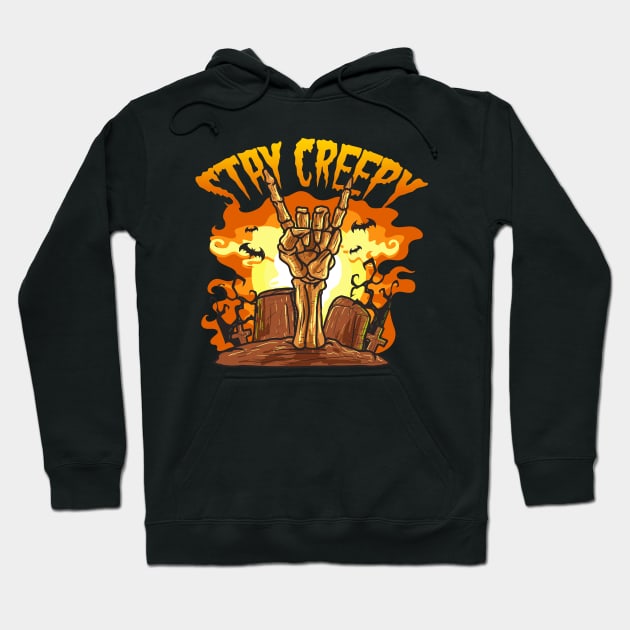 Stay Creepy Halloween Skeleton Graveyard Design Hoodie by guitar75